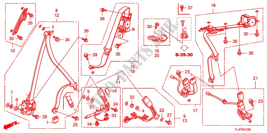 SEATBELTS for Honda ACCORD TOURER 2.0 ELEGANCE 5 Doors 6 speed manual 2009