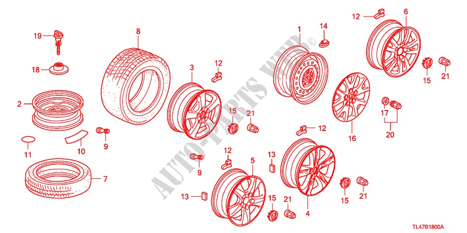 TIRE/WHEEL DISKS for Honda ACCORD TOURER 2.0 ES-GT 5 Doors 5 speed automatic 2009