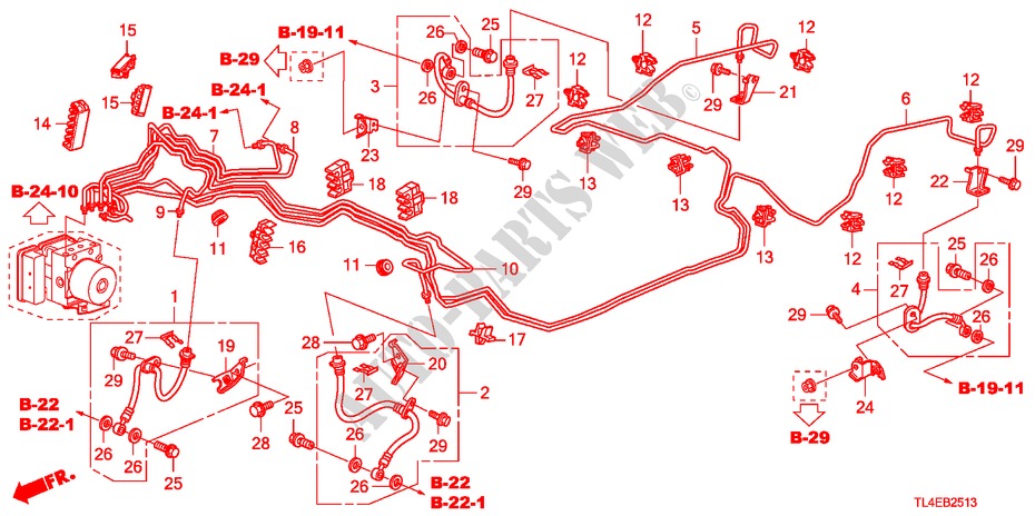 BRAKE LINES(VSA)(DIESEL)( RH) for Honda ACCORD TOURER 2.2 ES 5 Doors 6 speed manual 2010