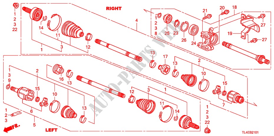 FRONT DRIVESHAFT/HALF SHA FT(2.4L) for Honda ACCORD TOURER 2.4 EXECUTIVE 5 Doors 6 speed manual 2010