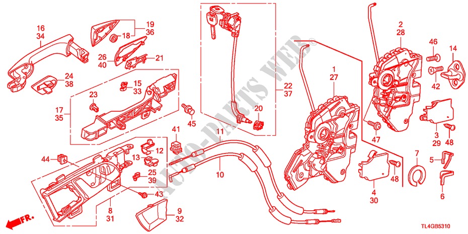 FRONT DOOR LOCKS/OUTER HA NDLE for Honda ACCORD TOURER 2.0 COMFOT 5 Doors 6 speed manual 2012