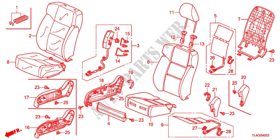 FRONT SEAT(R.)(RH) for Honda ACCORD TOURER 2.0 ES 5 Doors 6 speed manual 2012
