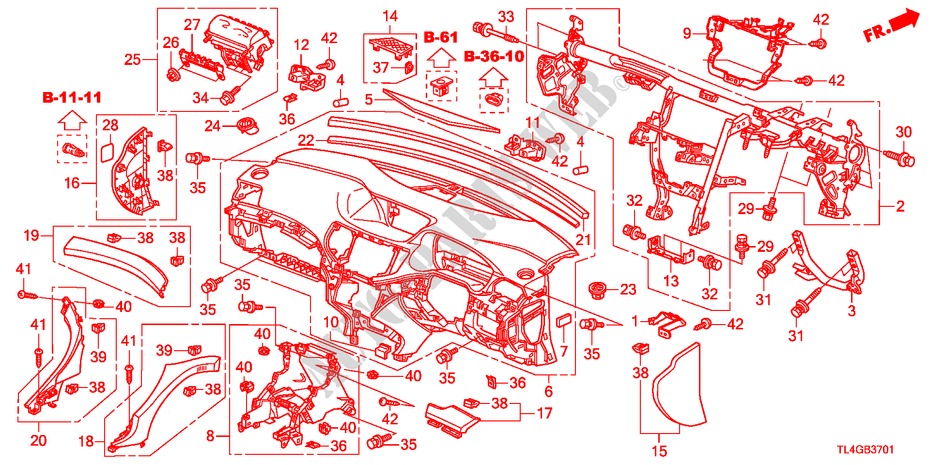 INSTRUMENT PANEL(RH) for Honda ACCORD TOURER 2.0 ES-GT 5 Doors 5 speed automatic 2012