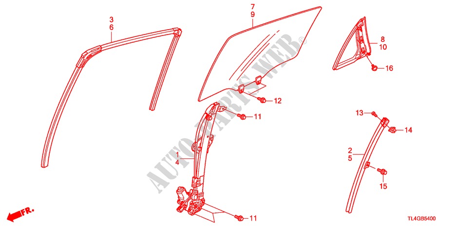 REAR DOOR GLASS/REGULATOR for Honda ACCORD TOURER 2.0 ES-GT 5 Doors 5 speed automatic 2012