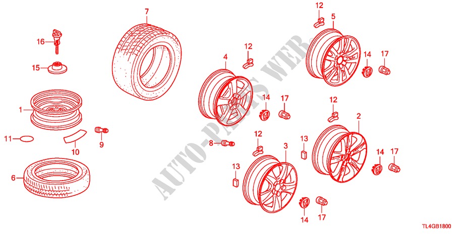 TIRE/WHEEL DISKS for Honda ACCORD TOURER 2.0 ES-GT 5 Doors 5 speed automatic 2012