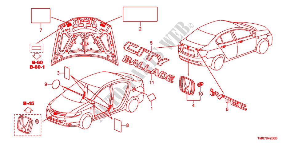 EMBLEMS/CAUTION LABELS for Honda BALLADE VTI-L 4 Doors 5 speed manual 2011