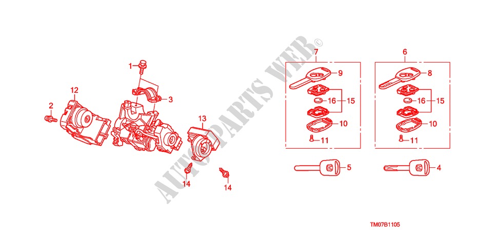 KEY CYLINDER COMPONENTS for Honda BALLADE VTI-L 4 Doors 5 speed manual 2011