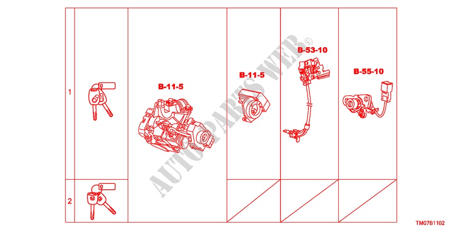 KEY CYLINDER SET(RH) for Honda BALLADE VTI-L 4 Doors 5 speed manual 2011