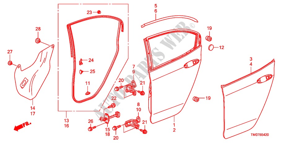 REAR DOOR PANEL for Honda BALLADE VTI-L 4 Doors 5 speed manual 2011