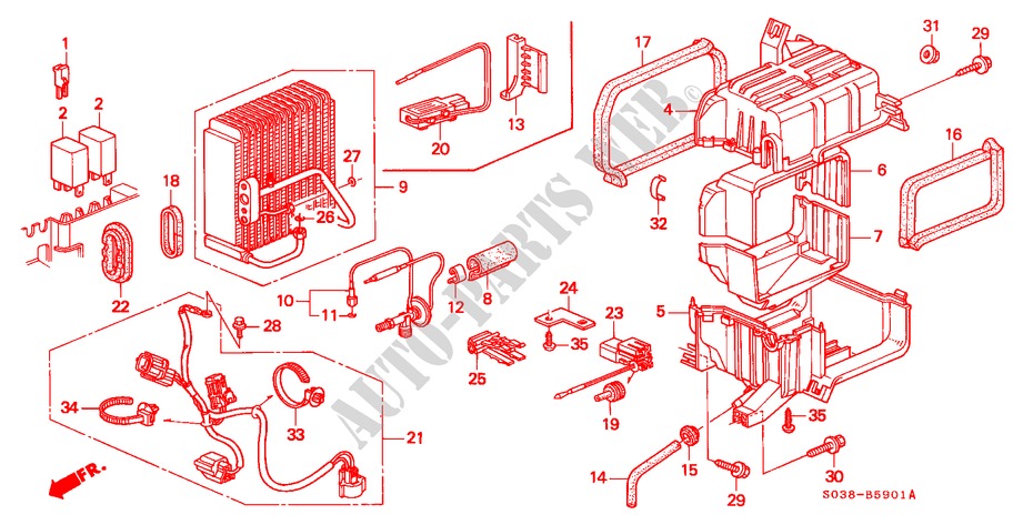 AIR CONDITIONER (RH) (COOLING UNIT) for Honda CIVIC VTI 3 Doors 5 speed manual 1996