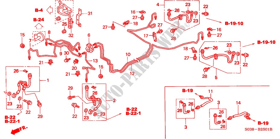 BRAKE LINES (RH) for Honda CIVIC GLI 3 Doors 5 speed manual 2000