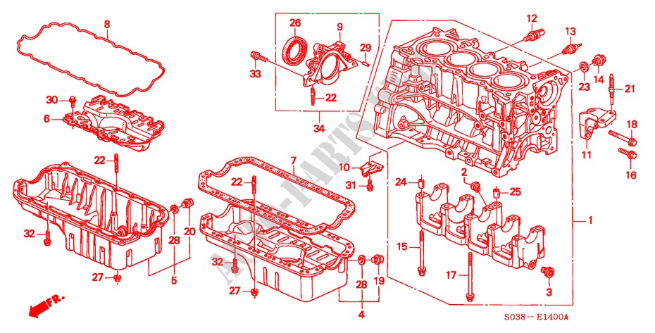CYLINDER BLOCK/OIL PAN (SOHC/SOHC VTEC) for Honda CIVIC GLI 3 Doors 5 speed manual 2000