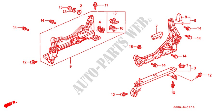FRONT SEAT COMPONENTS (L.)(1) for Honda CIVIC LXI 3 Doors 4 speed automatic 1996