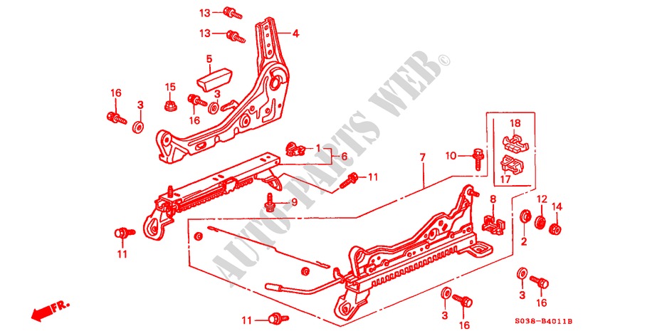 FRONT SEAT COMPONENTS (R.)(2) for Honda CIVIC VTI 3 Doors 5 speed manual 1996