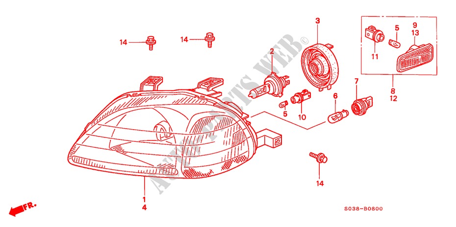 HEADLIGHT for Honda CIVIC GLI 3 Doors 5 speed manual 2000