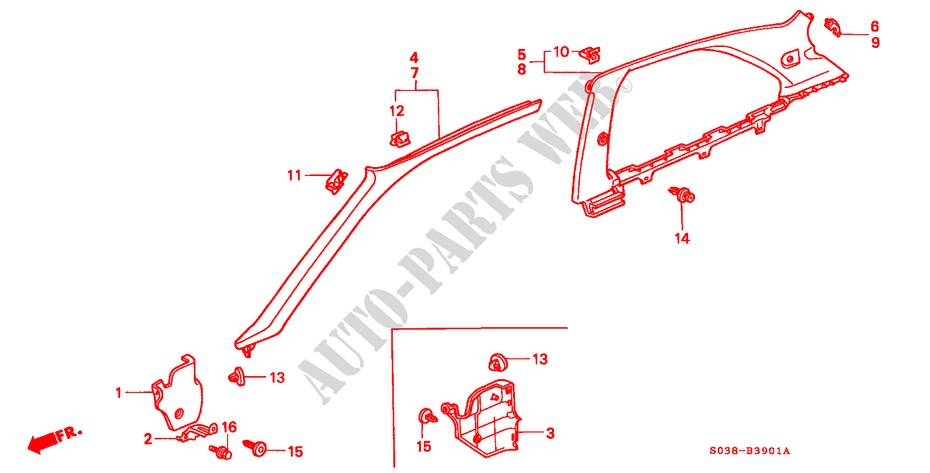 PILLAR GARNISH (RH) for Honda CIVIC GLI 3 Doors 5 speed manual 2000