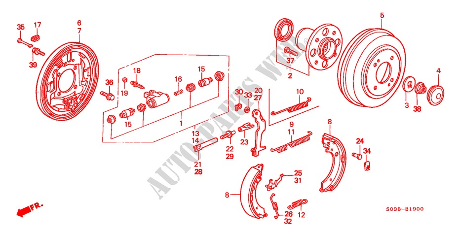 REAR BRAKE (DRUM) for Honda CIVIC VTI 3 Doors 5 speed manual 1999