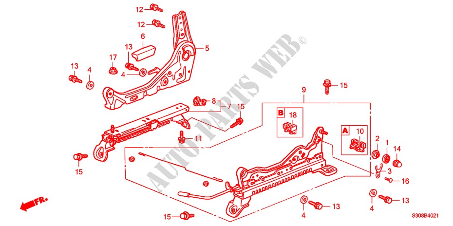 FRONT SEAT COMPONENTS (R.) (2) for Honda PRELUDE SI 2 Doors 5 speed manual 1999