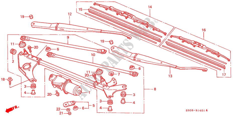 FRONT WINDSHIELD WIPER (RH) for Honda PRELUDE TYPE-S 2 Doors 5 speed manual 2000