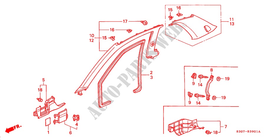 PILLAR GARNISH (RH) for Honda PRELUDE TYPE-S 2 Doors 5 speed manual 2000