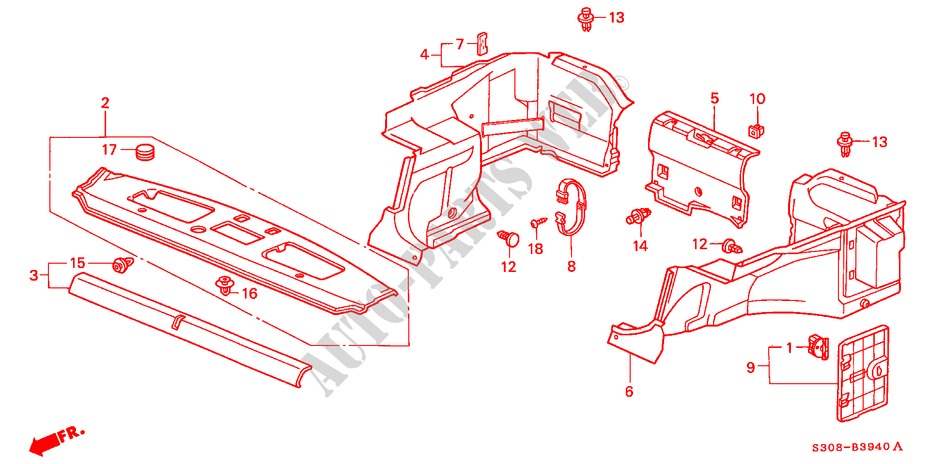 REAR TRAY/TRUNK GARNISH for Honda PRELUDE TYPE-S 2 Doors 5 speed manual 2000
