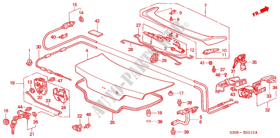 TRUNK LID (RH) (2) for Honda PRELUDE TYPE-S 2 Doors 5 speed manual 2000