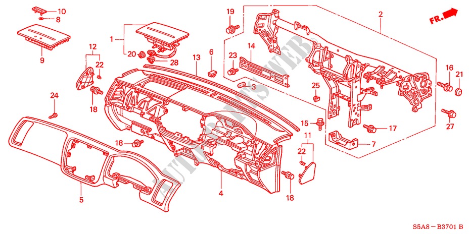 INSTRUMENT PANEL (RH) for Honda CIVIC VTI      HONG KONG 4 Doors 5 speed manual 2001