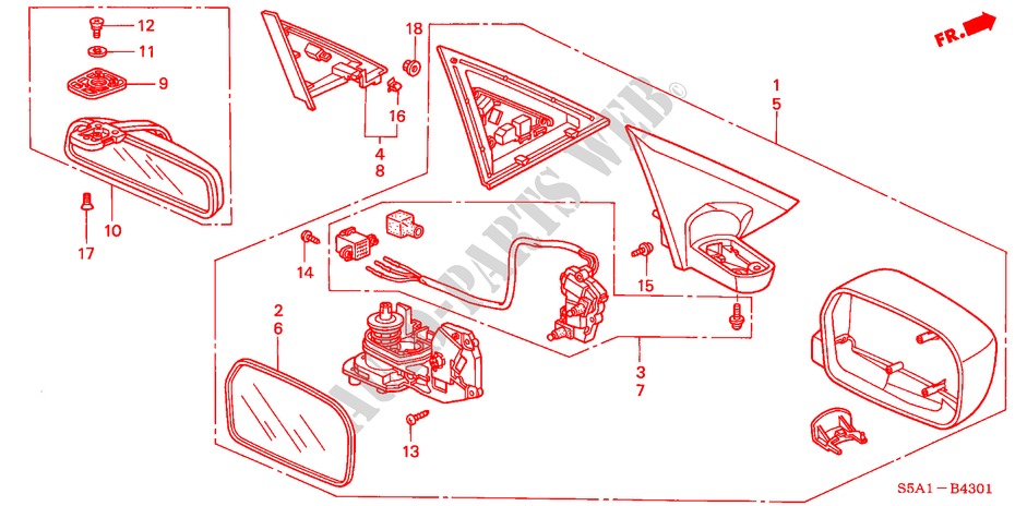 MIRROR (BREAK AWAY) (ELECTRIC REMOTE CONTROL) for Honda CIVIC EXI 4 Doors 5 speed manual 2001