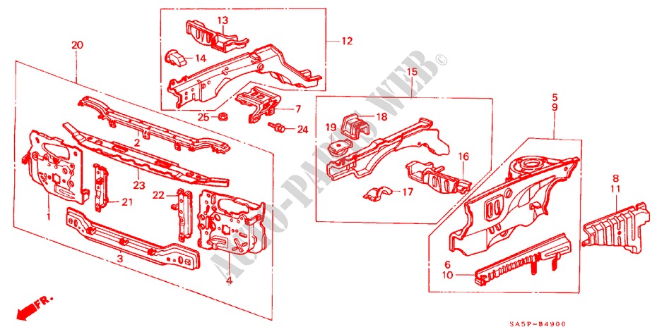 BODY STRUCTURE COMPONENTS (1) for Honda ACCORD GL 3 Doors 5 speed manual 1983