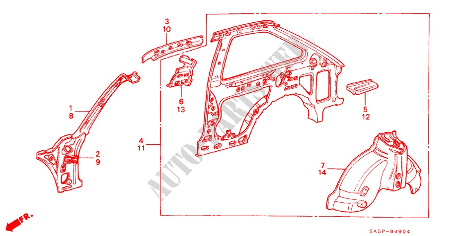 BODY STRUCTURE COMPONENTS (5)(3D) for Honda ACCORD EX 3 Doors 3 speed automatic 1982