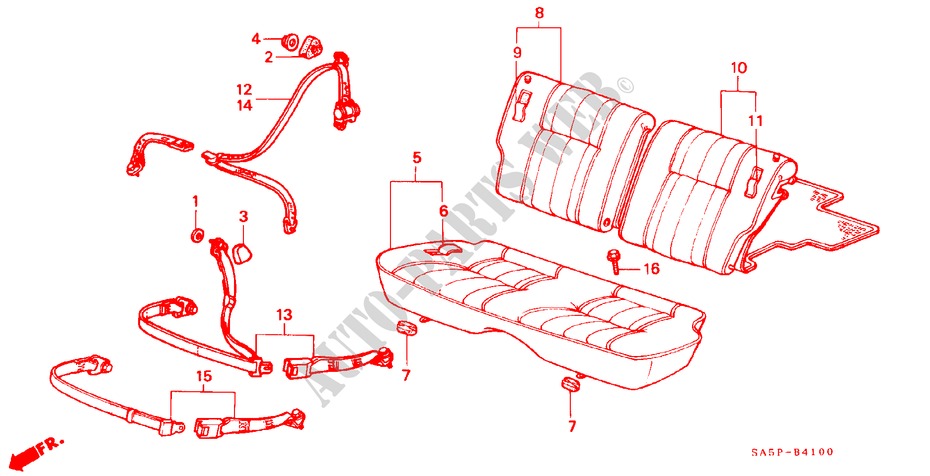REAR SEAT/SEATBELT (3D) for Honda ACCORD EX 3 Doors 5 speed manual 1982
