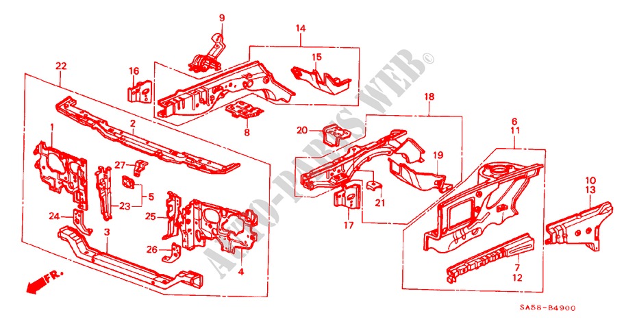 BODY STRUCTURE COMPONENTS (1) for Honda ACCORD STD 4 Doors 4 speed automatic 1984