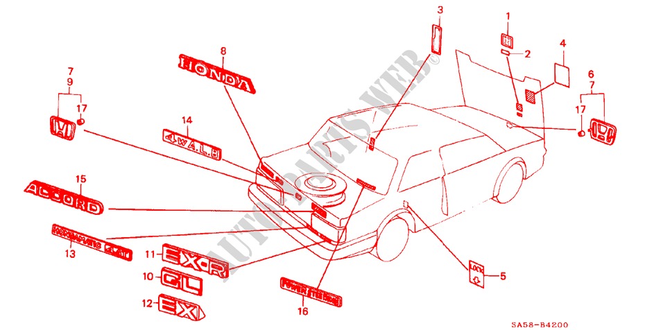 EMBLEMS for Honda ACCORD EX 3 Doors 5 speed manual 1984