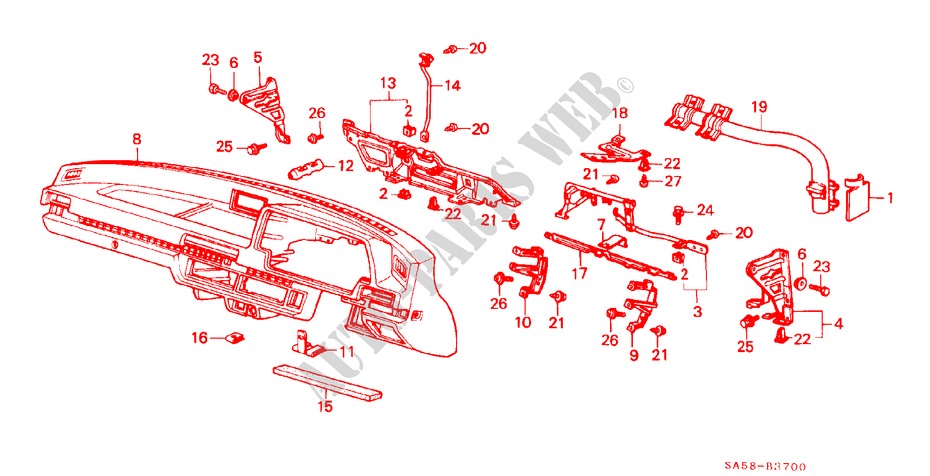 INSTRUMENT PANEL (E,Q,T,U) for Honda ACCORD STD 3 Doors 5 speed manual 1984