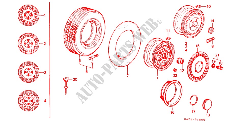 TIRE/WHEEL DISK for Honda ACCORD EX-R 3 Doors 4 speed automatic 1985