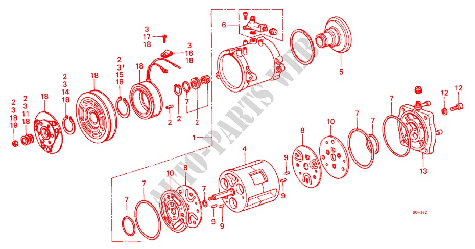AIR CONDITIONER (COMPRESSOR COMPONENTS) for Honda CIVIC STD 5 Doors 3 speed automatic 1983