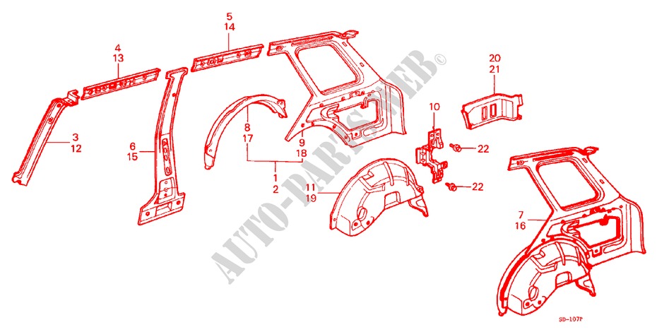 BODY STRUCTURE COMPONENTS (12)(WAGON) for Honda CIVIC WAGON STD 5 Doors 3 speed automatic 1982