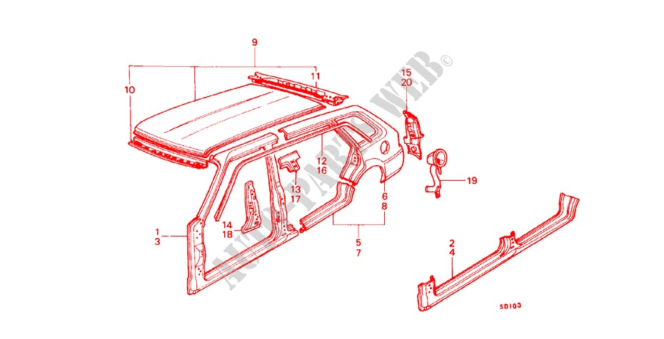BODY STRUCTURE COMPONENTS (7)(WAGON) for Honda CIVIC WAGON STD 5 Doors 3 speed automatic 1982