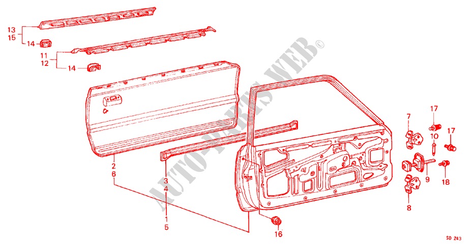 DOOR PANELS (3D) for Honda CIVIC STD 3 Doors 5 speed manual 1982