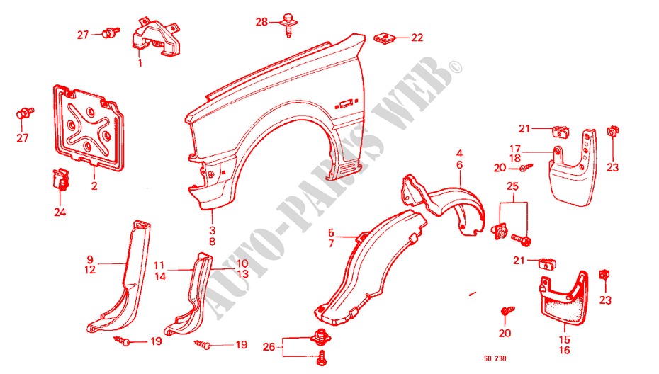 FRONT FENDERS for Honda CIVIC STD 3 Doors 3 speed automatic 1982