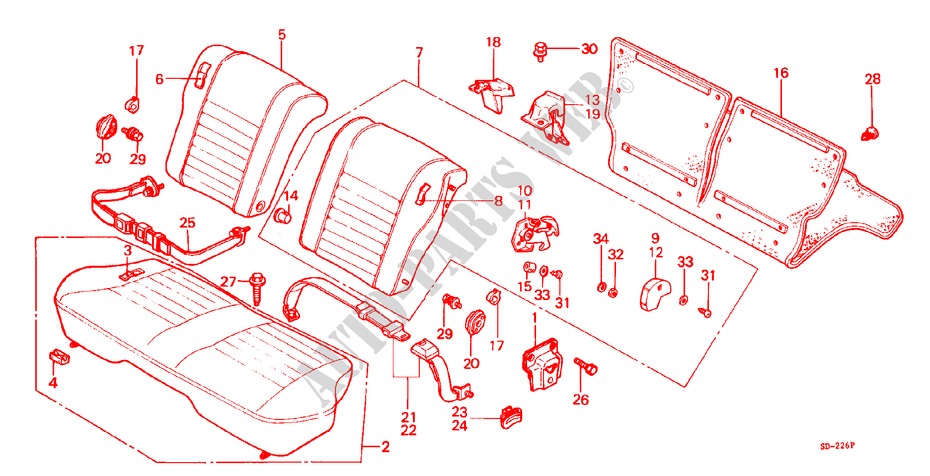 REAR SEAT/SEATBELT (3D,5D) for Honda CIVIC S 3 Doors 5 speed manual 1982
