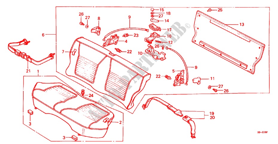 REAR SEAT/SEATBELT (WAGON) for Honda CIVIC WAGON STD 5 Doors 5 speed manual 1982