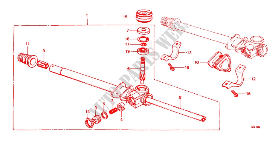 STEERING GEAR BOX (T,U,E,Q) for Honda CIVIC STD 3 Doors 5 speed manual 1982