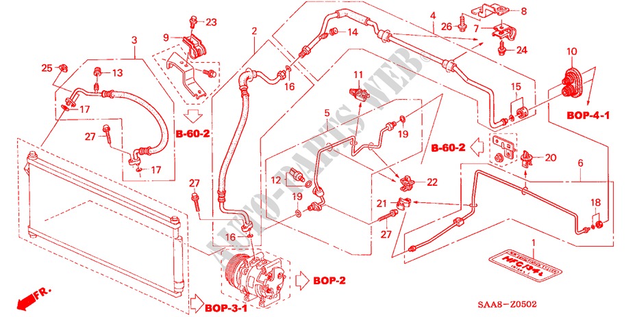 AIR CONDITIONER (HOSES/PIPES) ('04 ) for Honda JAZZ 1.3GLI 5 Doors 5 speed manual 2005
