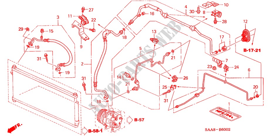 AIR CONDITIONER (HOSES/PIPES) ('04 ) for Honda JAZZ VTI 5 Doors 5 speed manual 2005