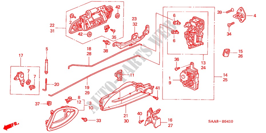 REAR DOOR LOCKS/ OUTER HANDLE for Honda JAZZ VTI 5 Doors 5 speed manual 2005