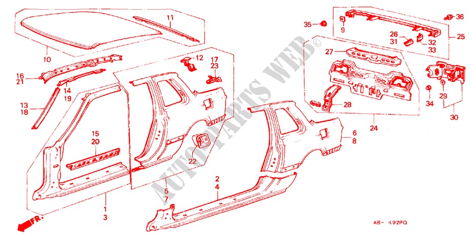 BODY STRUCTURE COMPONENTS (3) for Honda PRELUDE EX 2 Doors 4 speed automatic 1984