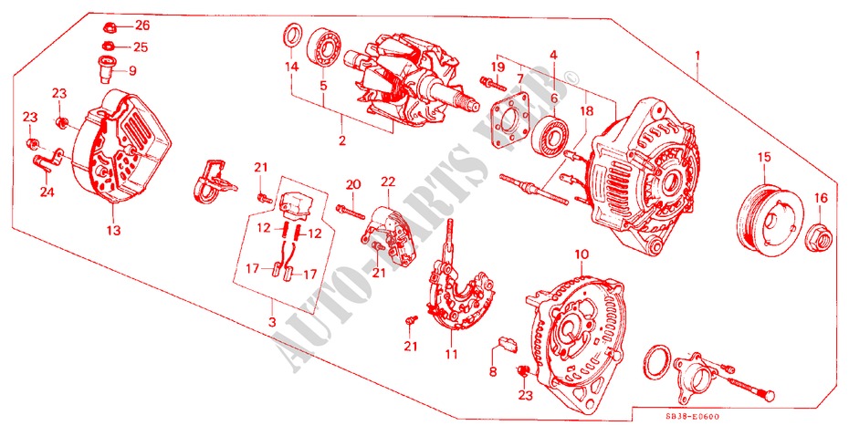 ALTERNATOR COMPONENTS for Honda CIVIC GL 3 Doors 5 speed manual 1985