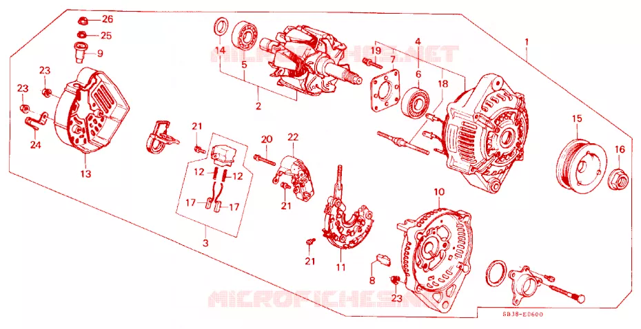 ALTERNATOR COMPONENTS Honda  CIVIC 1987 DX 4 speed automatic 