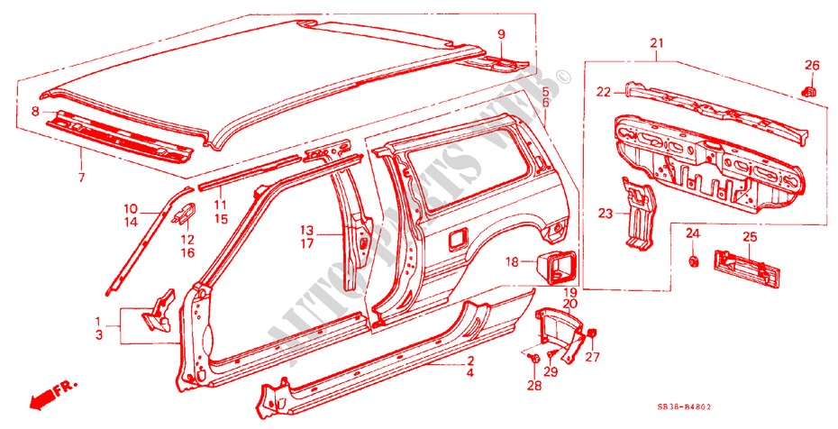BODY STRUCTURE COMPONENTS (3)(2D) for Honda CIVIC DX 1200 3 Doors 3 speed automatic 1984